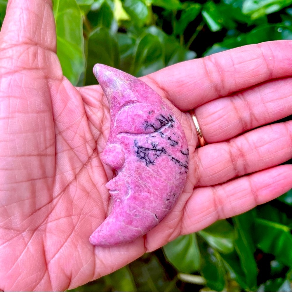Rhodonite Moon Carving
